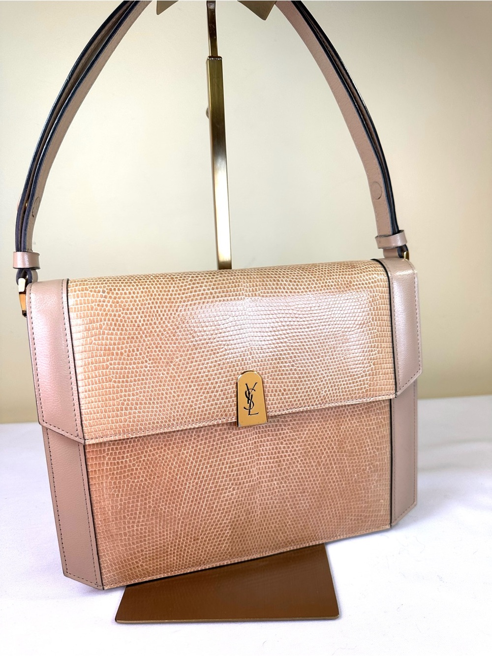 Yves Saint Laurent YSL RARE Lizard Leather Beige calfskin COA